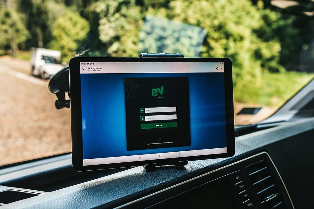 EV Fleet ekran logowania wewnątrz pojazdu